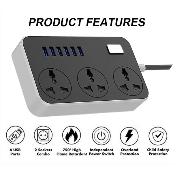 Extension Socket 2m (6 USB 3 Socket) 4